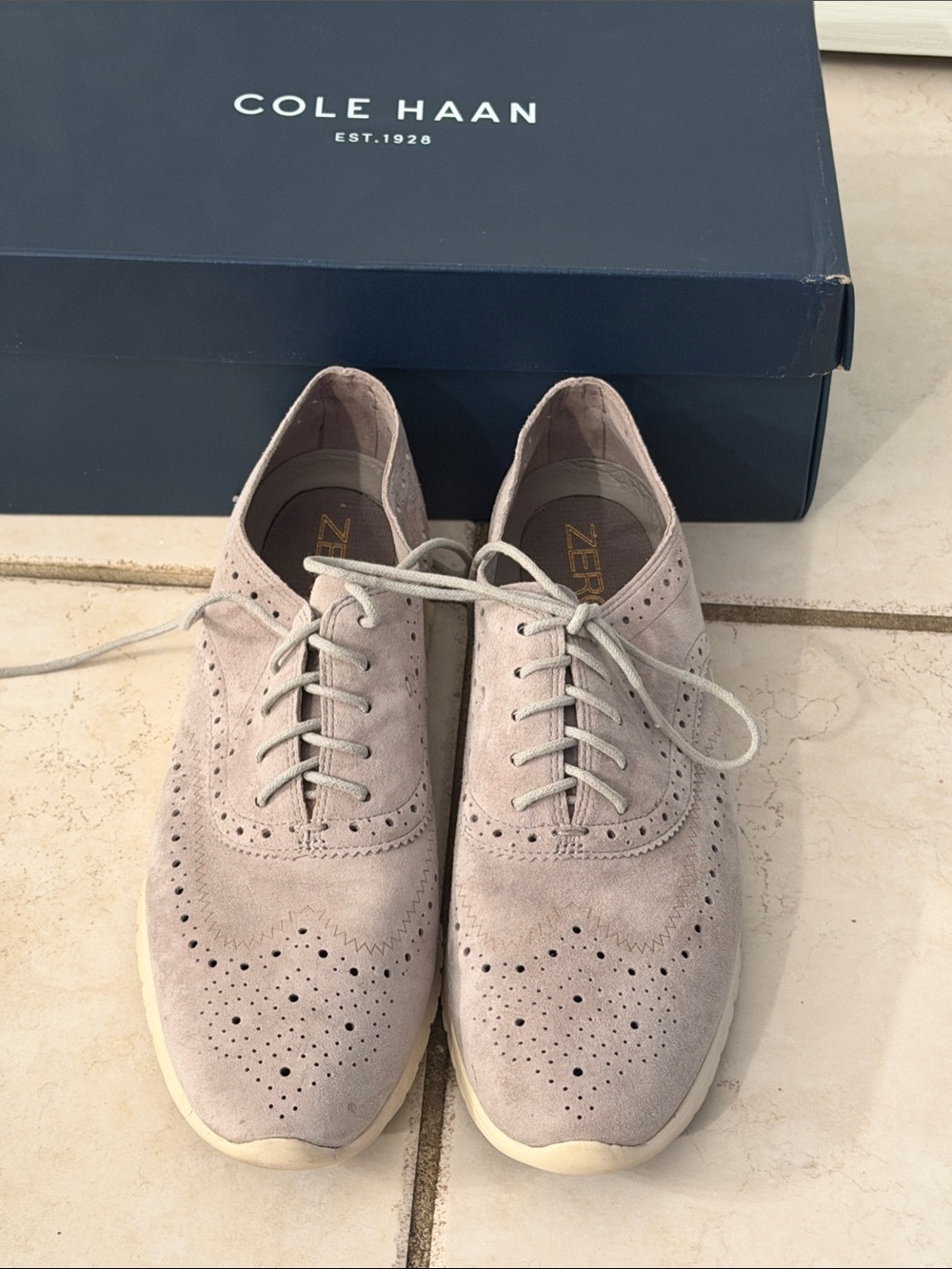 Cole Haan Women's Suede Brogue Oxfords — Grey
